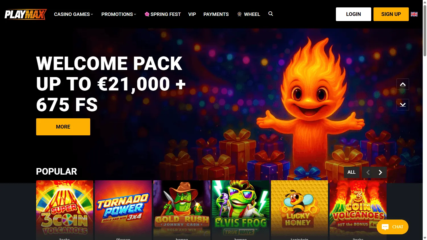 Playmax Casino home screen on desktop