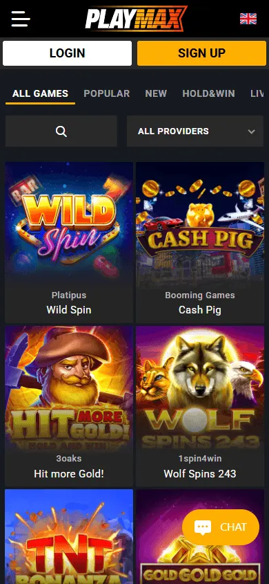 Playmax Casino games area on mobile