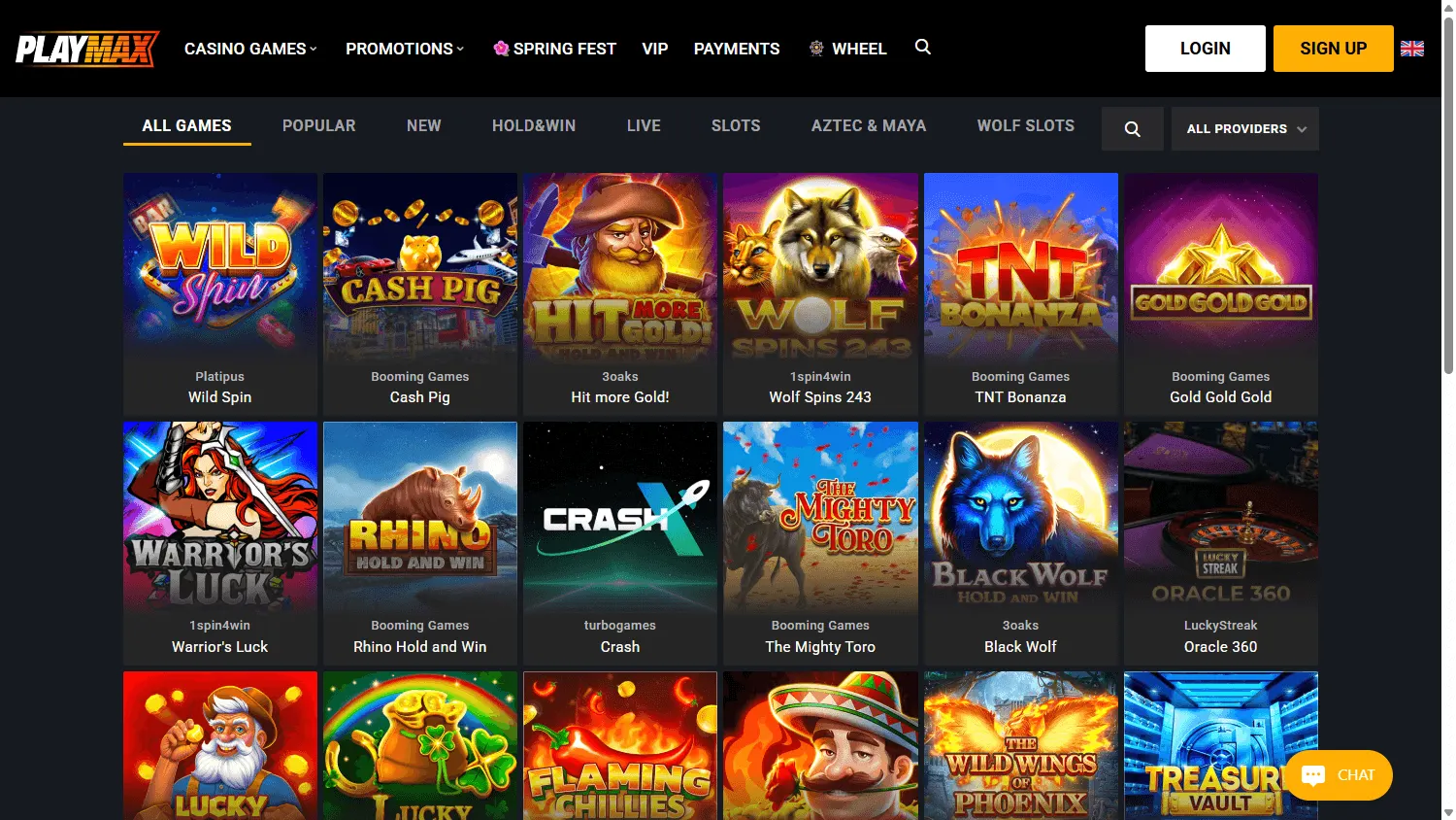 Playmax Casino games area on desktop